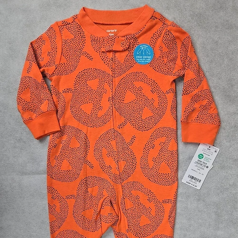 Carters Baby 6 mo Halloween Orange Long‎ Sleeve 1 piece Sleeper Pumpkin NEW
